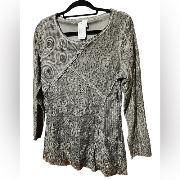 Lace Sequin Embellished Long Sleeve Tunic Top Size S - Picture 2 of 10